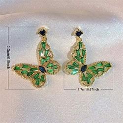 DAMLENG Brilliant Shine Green Fairy Tale Butterfly Stud Earrings Rhinestone Animal Insect Charm Dangle Drop Earrings for Women Girls Jewelry Gift