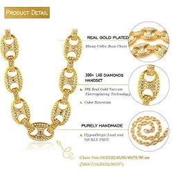 Gold Chain for Men Iced Out,Mens 11MM 18k Real Gold Plated/Platinum White Gold Finish 11MM Miami Cuban Link Coffee Bean Chain Choker Necklace Bracelet,Full Cz Diamond Cut Prong Set,Gift for Him