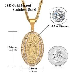 ROWIN&CO Mens 18K Gold Hip Hop Iced Out Bling Micro Pave Artificial Diamond Oval Virgin Mary CZ Pendant with 20/24/30 inchs Gold Rope Chain
