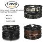 Jstyle 12Pcs Braided Leather Bracelet for Men Women Cuff Wrap Bracelet Wristbands Adjustable