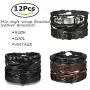 Jstyle 12Pcs Braided Leather Bracelet for Men Women Cuff Wrap Bracelet Wristbands Adjustable