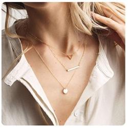 S.J JEWELRY Womens Simple Delicate Full Moon 14K Gold Plated/Rose Gold/Silver Plated Layered Pendant Handmade Star Chokers Necklaces