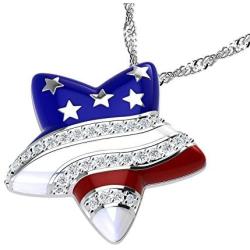 Independence Day American flag 4th July Brass Star Necklace with White Cubic Zirconia