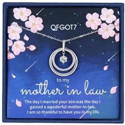Mother in Law Necklace - Mothers Day Gifts for Mother In Law,Sterling Silver CZ Interlocking Infinity Double Circles Necklace,Wedding Jewelry Gift from Bride or Groom,Mothers Day Jewelry