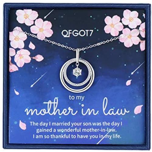 Mother in Law Necklace - Mothers Day Gifts for Mother In Law,Sterling Silver CZ Interlocking Infinity Double Circles Necklace,Wedding Jewelry Gift from Bride or Groom,Mothers Day Jewelry