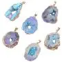 Natural Agate Slice Druzy Necklace - Irregular Slice Natural Quartz Geode Pendant Necklace with Gold Plated Edge, Bohemian Natural Stone Jewelry for Women