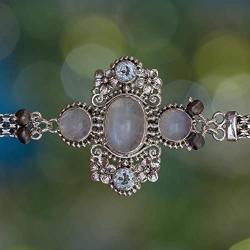 NOVICA Cultured Peacock Pearl and Moonstone .925 Sterling Silver Bracelet Regal Gianyar, 7-7.5''