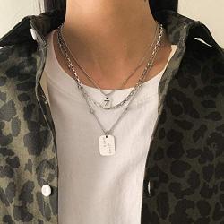 Good Luck Mens Stainless Steel Chain Necklace Silver Color Pendant Layered Necklace for Women with Lucky Number 7