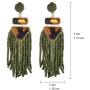 Nicole Miller New York Green Beaded Tassel Drop Leopard Print Triangle Dangle Earrings