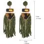 Nicole Miller New York Green Beaded Tassel Drop Leopard Print Triangle Dangle Earrings