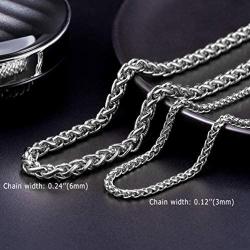 PROSTEEL Stainless Steel Chain Necklace for Men Women, Wheat Chain/Rope Chain/Box Chain, Black/Silver/Gold Tone, W:3mm/6mm, L: 18/20/22/24/26/28/30 inch, Come Gift Box