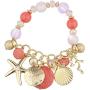 LUX ACCESSORIES Gold Tone Pink Beaded Nautical Sea Life Stretch Charm Bracelet