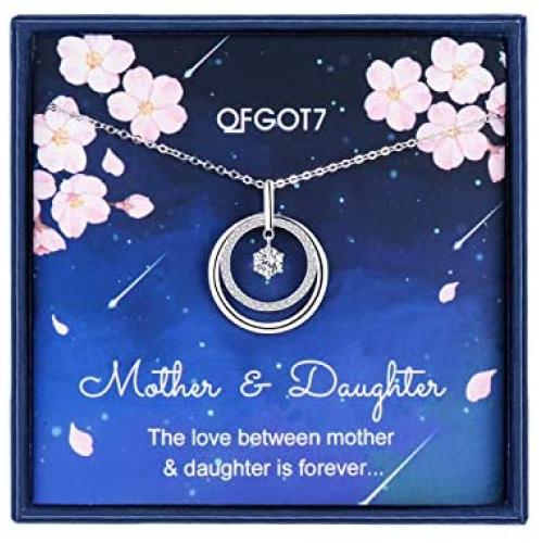 Mother Daughter Necklace - Sterling Silver CZ Interlocking Infinity Double Circles Pendant Necklace,Mothers Day Jewelry Birthday Gift From Daughter