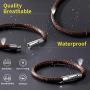 ChainsHouse Personalized Mens Leather Bracelet with Custom Beads, Customized DIY Waterproof Wax Rope Braided Cord Bracelet Engraved with Names for Men Women, 7-8.7 inch, with Gift Box