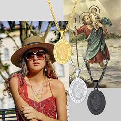 PROSTEEL Stainless Steel Saint Christopher Necklace for Men Women, 22''-24'' Adjustable, Black/18K Gold Plated, Patron Saint of Travellers, Come Gift Box