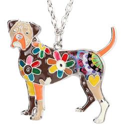 DOWAY Boxer Dog Necklace Pendant for Women Girls,Pet Chain Jewelry Gift with Floral Enamel