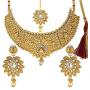 Efulgenz Indian Bollywood Traditional 14 K Gold Plated Kundan Pearl Wedding Choker Necklace Earrings Maangtikka Jewelry Set