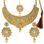 Efulgenz Indian Bollywood Traditional 14 K Gold Plated Kundan Pearl Wedding Choker Necklace Earrings Maangtikka Jewelry Set Efulgenz Indian Bollywood Traditional 14 K Gold Plated Kundan Pearl Wedding Choker Necklace Earrings Maangtikka Jewelry Set