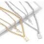 3 PCS Layered Lock Key Chain Necklaces Set Lock Key Pendant Keychain Punk Chunky Necklaces Gold Silver Multilayer Eboy Egirl Paperclip Figaro Link Chain Necklace Set for Women Men