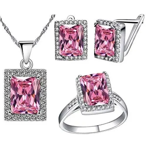 Uloveido Womens Fashion Created Mystic Topaz Big Emerald Cut Pendant Necklace Clip on Stud Earrings Solitaire Ring Set Rainbow Crystal Wedding Jewelry Set Gift T483 Uloveido Womens Fashion Created Mystic Topaz Big Emerald Cut Pendant Necklace Clip on Stud Earrings Solitaire Ring Set Rainbow Crystal Wedding Jewelry Set Gift T483