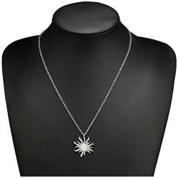 CanB Crystal Sun Pendant Necklaces Chain Jewelry for Women Girls (Silver)