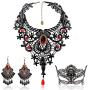 Black Lace Necklace and Earrings Set,BagTu Gothic Lolita Red Pendant Choker for a Halloween Costume and Wedding