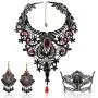 Black Lace Necklace and Earrings Set,BagTu Gothic Lolita Red Pendant Choker for a Halloween Costume and Wedding