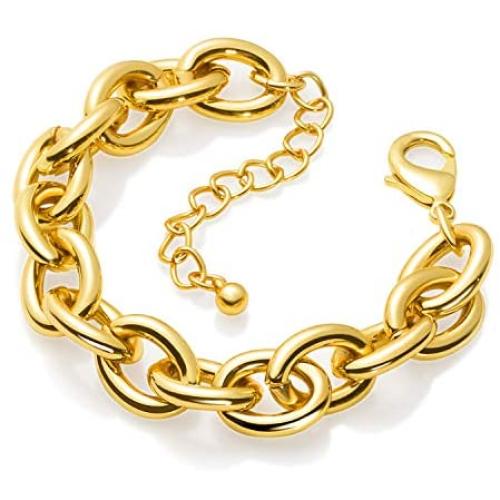 Gold Bracelets for Women - Lane Woods 14k Gold Plated Chunky Thick Large Link Chain Bracelet
