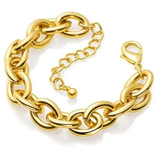Gold Bracelets for Women - Lane Woods 14k Gold Plated Chunky Thick Large Link Chain Bracelet Gold Bracelets for Women - Lane Woods 14k Gold Plated Chunky Thick Large Link Chain Bracelet
