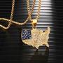 Nsitbbuery Hip Hop 18K Gold Plated Stainless Steel American Flag Map Tag Pendant Ice Out Crystal Chain Necklace