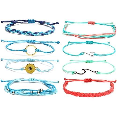 HUASAI String Anklet Bracelets for Women Adjustable Braided Waterproof Beach Anklets Cute Friendship Foot Jewelry