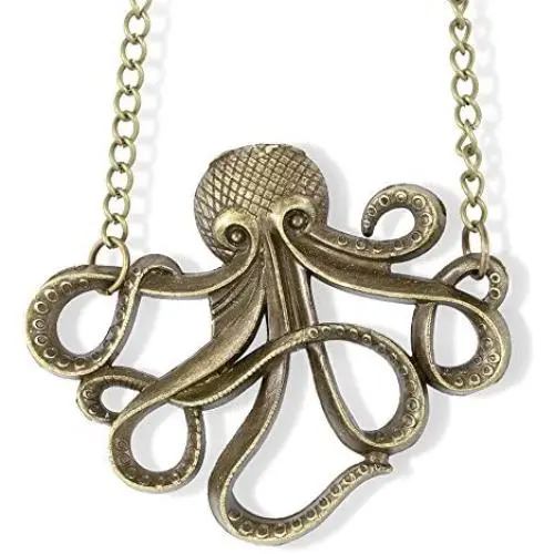 Brass Coloured Octopus Charm Chain Necklace Jewelry Gift for Women Men Boys Girls Sea Creature Sea Life Fans Brass Coloured Octopus Charm Chain Necklace Jewelry Gift for Women Men Boys Girls Sea Creature Sea Life Fans