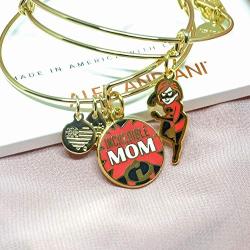 Alex and ANI Disney Parks The Incredibles Elastigirl Incredible Mom - Set of 2 Bangles - Inspirational Quote - Charm Bracelet Jewelry Gift (Gold Finish)