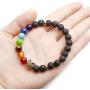 Top Plaza 7 Chakra Stone Bead Bracelet Lava Rock Stone Diffuser Bracelet Reiki Healing Crystals Yoga Meditation Anxiety Stretch Bracelets Owl Gifts for Women Men