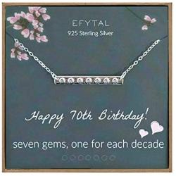 EFYTAL 70th Birthday Gifts for Women, 925 Sterling Silver Seven CZ Bar Necklace For Her, 7 Decade Jewelry 70 Years Old
