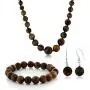 Gem Stone King 10mm Tiger Eye Brown Color Cross Cut Bead Necklace Bracelet and Earrings Set Gem Stone King 10mm Tiger Eye Brown Color Cross Cut Bead Necklace Bracelet and Earrings Set