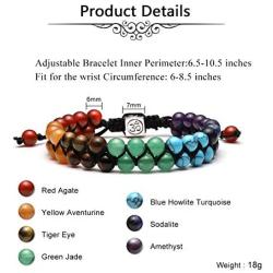 Jovivi 7 Chakras Bead Bracelet - 6mm 8mm Double Layer Healing Gemstone Yoga Stone Beaded Crystal Bracelet Men Women Natural Lava Rock Essential Oil Diffuser Bracelets Stress Anxiety Relief