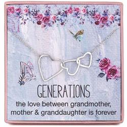 Grandma Gifts 3 Generations Necklace for Grandmother Mother Granddaughter 925 Sterling Silver Three Interlocking Hearts Pendant Necklace Chain Adjust From 16'' to 21'' Long Extender