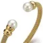 Classic Ladies Stainless Steel Twisted Cable Bangle Bracelet with Synthetic White Pearl Classic Ladies Stainless Steel Twisted Cable Bangle Bracelet with Synthetic White Pearl