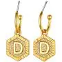 Women Girls Initial Earrings Sterling Silver Post 18K Gold Plated Open Huggie Hoop Earrings with Vintage Hexagon Embossed A-Z 26 Letters Drop Tiny Earrings, Name Style Jewelry,Christmas Gift for Lover