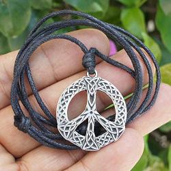 Pagan Jewelry Celtic Peace Sign Hippie Democracy Freedom Magic Wicca Silver Pewter Unisex Mens Pendant Necklace Protection Amulet Wealth Prosperity Money Lucky Charm Safe Travel Talisman Chain Choker