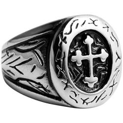 HZMAN Vintage Celtic Cross Stainless Steel Ring Band Medieval Biker for Men