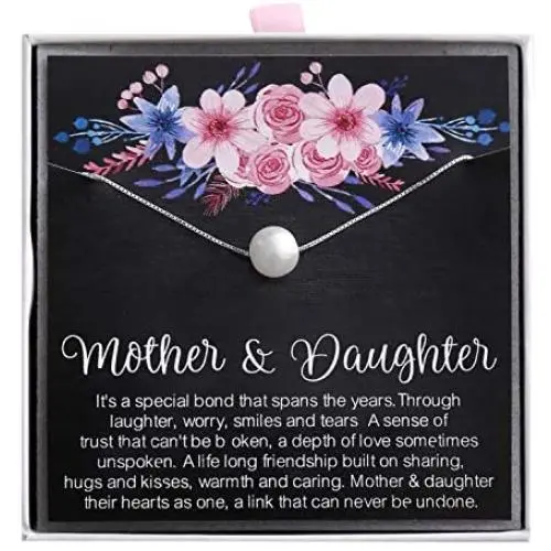 ALoveSoul Mother Daughter Necklace - Sterling Silver Single Pearl Necklaces,Gifts for Her Daughter Gift or Mom Gift, Mothers Day Jewelry Birthday Gift
