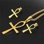 U7 Egyptian Jewelry Set Stainless Steel Ankh Cross or Queen Head Necklace Earrings Set for Women