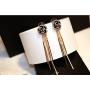 Fashion jewelry designer statement long rhinestone black camellia flower rose earrings for women