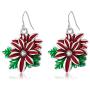 RareLove Christmas Red Poinsettia Flower Piercing Dangle Earrings Silver Plated Alloy Holiday Jewelry For Women Girls