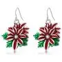 RareLove Christmas Red Poinsettia Flower Piercing Dangle Earrings Silver Plated Alloy Holiday Jewelry For Women Girls