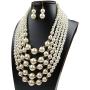 Yuhuan Women Elegant Pearl Jewelry Set Bead Cluster Collar Bib Choker Necklace and Earrings(Ivory)
