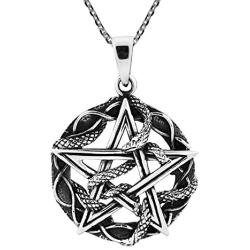 AeraVida Entwined Snake Star Pentagram .925 Sterling Silver Pendant Necklace