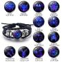 Punk Alloy Leather Bracelet Constellation Bracelet Braided Rope Bracelet Bangle Elastic Bracelets Wristbands for Women & Men 2 Piece Set